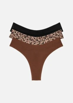 The Thong Pack Of 3 - Modal, Leopard & Black