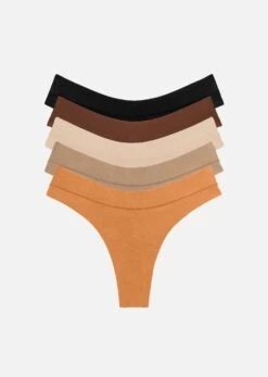 The Thong Pack Of 5 - Modal, Caramel
