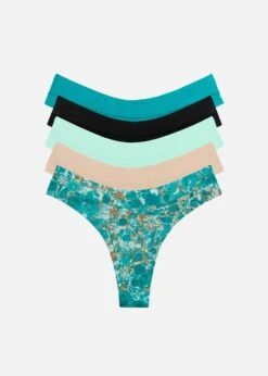 The Thong Pack Of 5 - Modal, Turquoise & Aqua