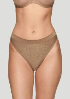 The Highwaist Thong - Lurex, Taupe Sparkle -Velisse Bikini Shop pdp the highwaist thong lurex quartz sparkle b0 01 1