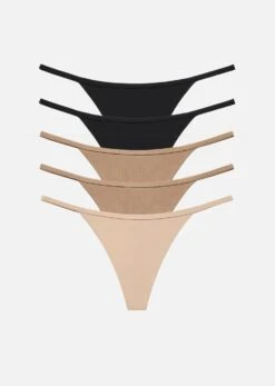 The String Thong Pack Of 5 - Modal, Black & Taupe -Velisse Bikini Shop pdp the string thong pack of 5 modal black taupe b0 01